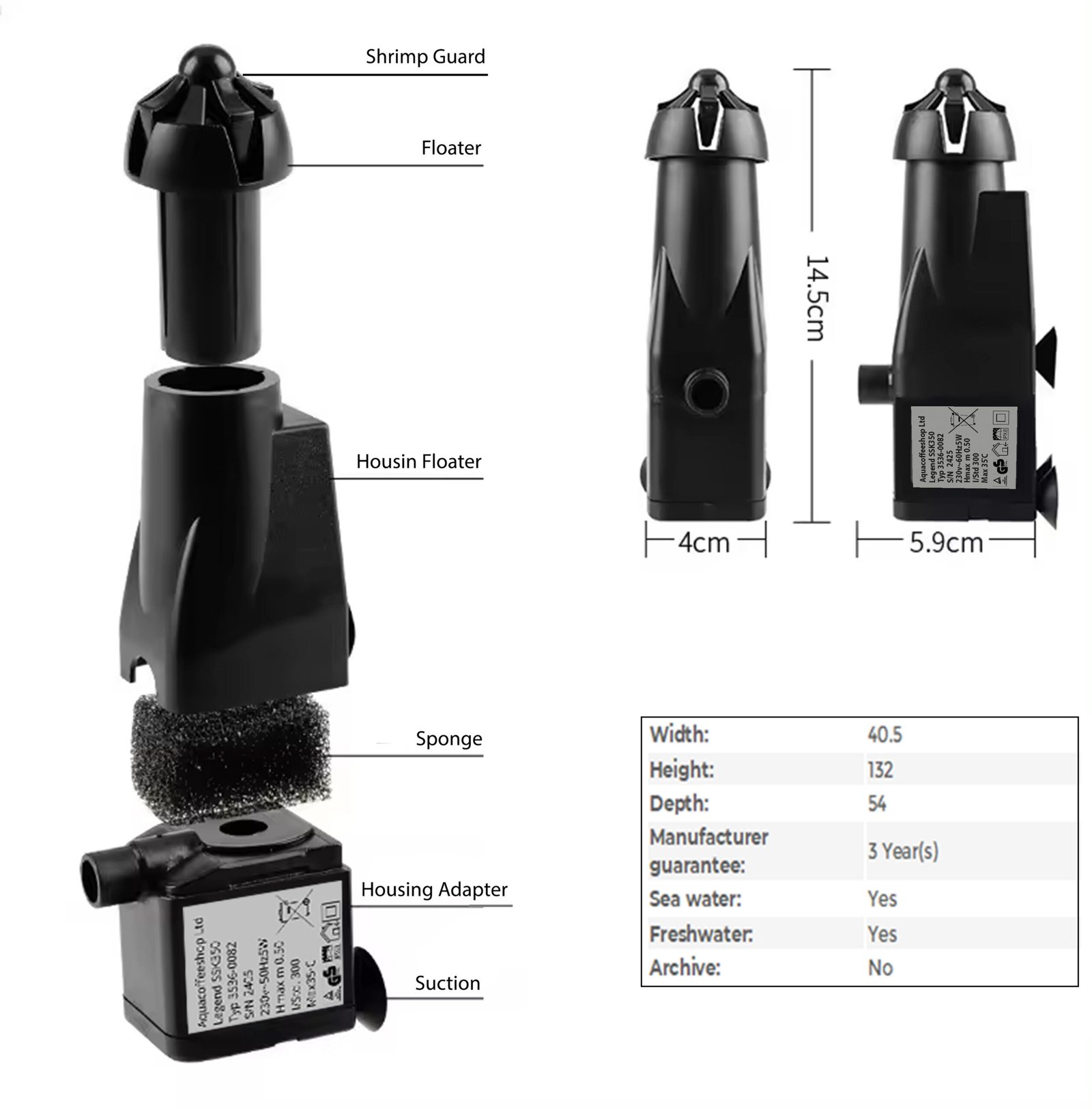 Legend Surface Skimmer SSK350 Technical Diagram